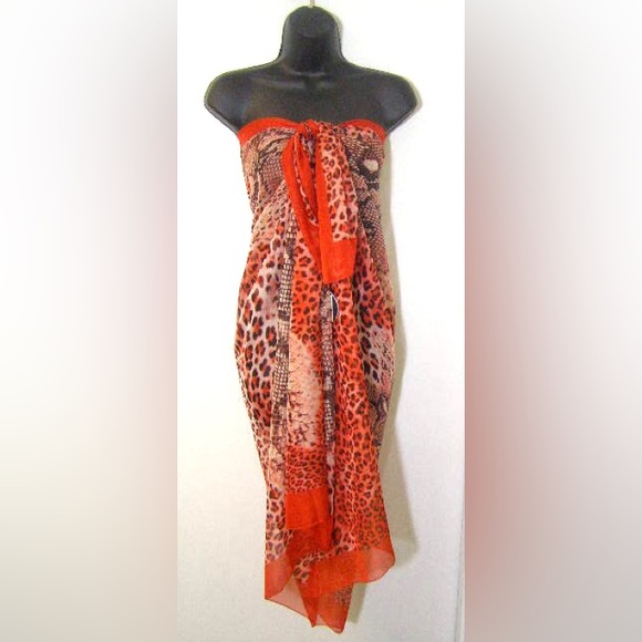 Italian red long or short pareo sarongs wrap python animal print 160125/8 - Picture 4 of 4